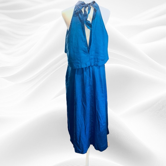 Sovere Large Linen Choker Halter Cut out Midi‎ Dress Cobalt Blue - Picture 4 of 12